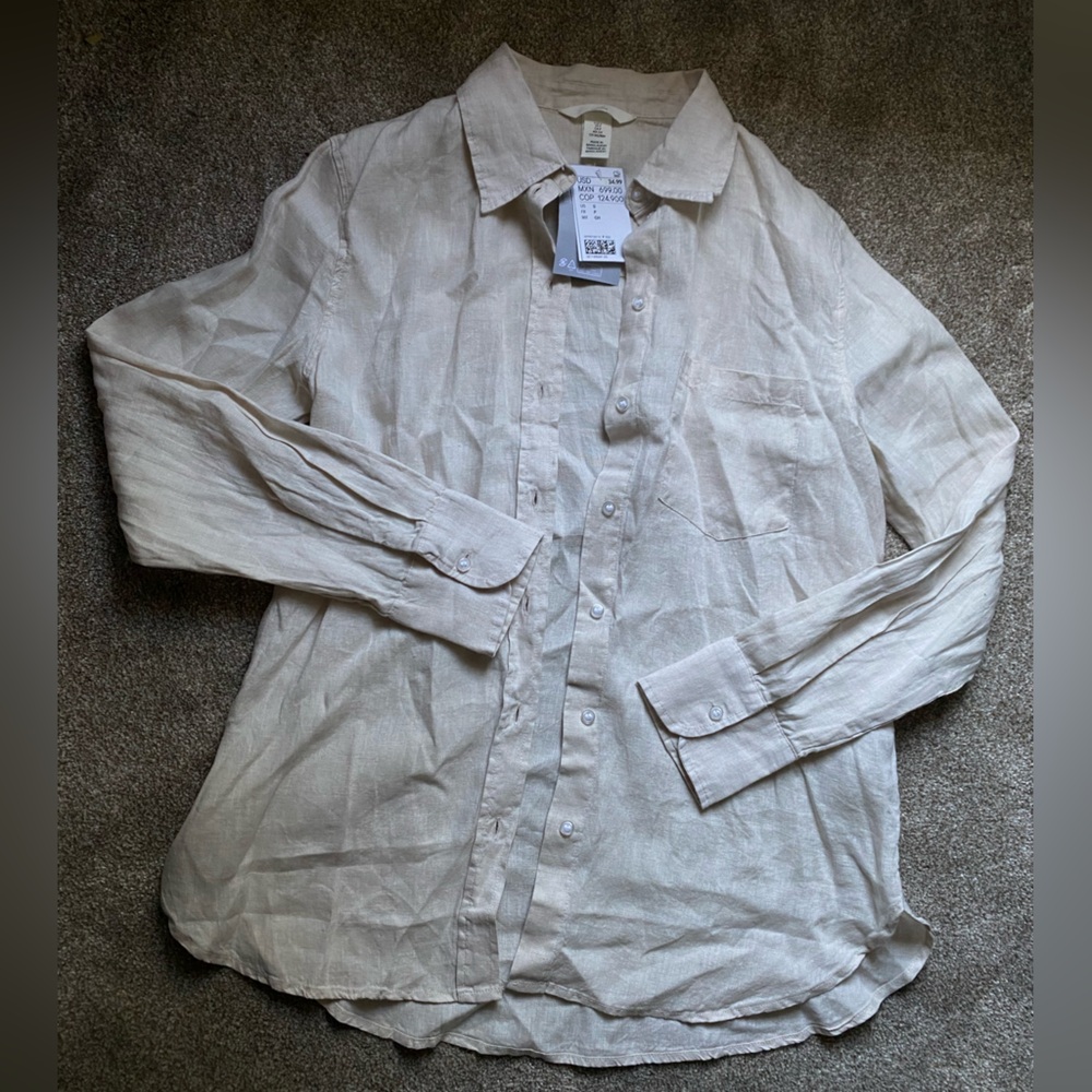 NEW H&M 100% Linen Shirt (Light Beige)